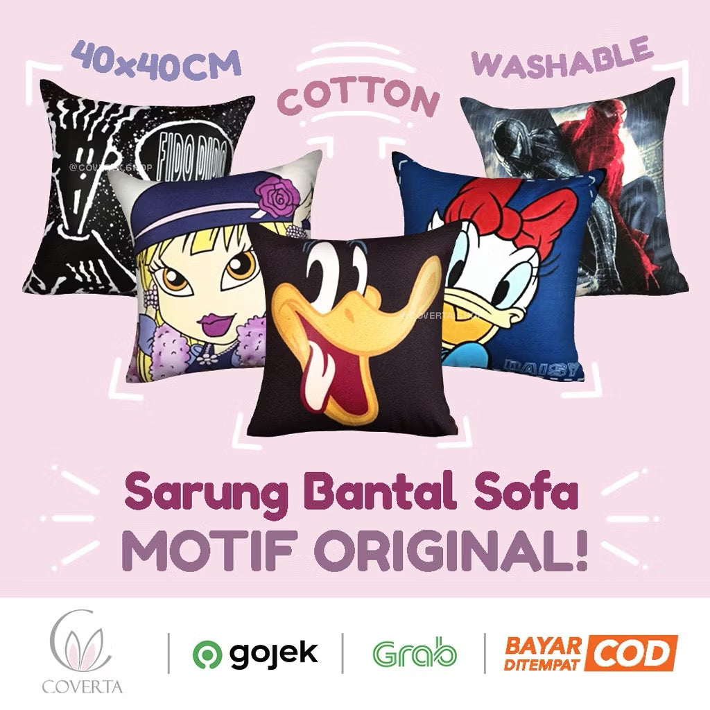 Sarung Bantal Kursi 40x40 Estetik Motif Karakter
