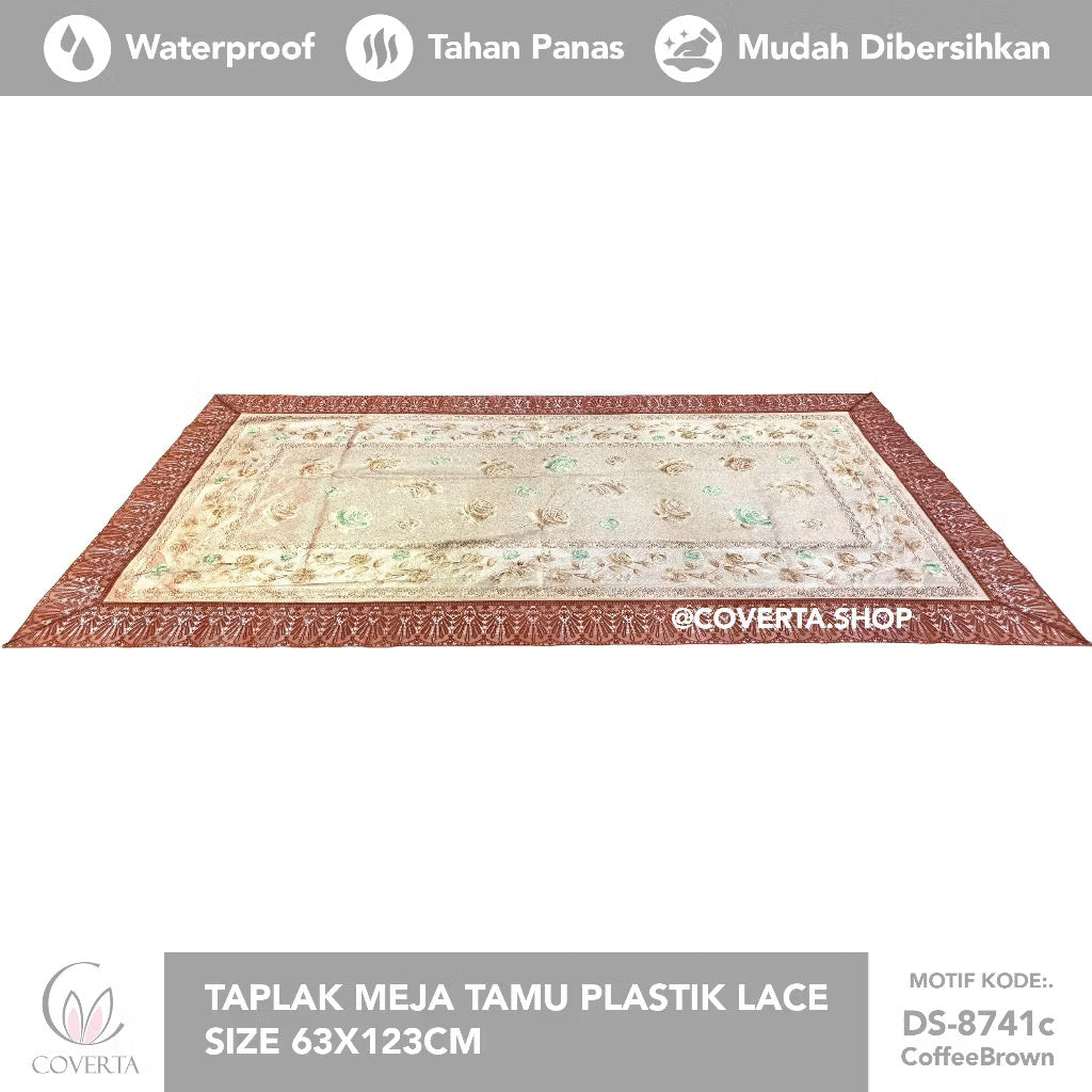 Taplak Meja Tamu Plastik Lace Waterproof Gold