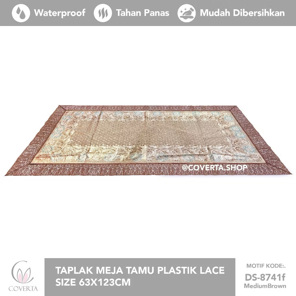 Taplak Meja Tamu Plastik Lace Waterproof Gold