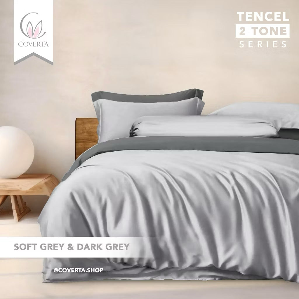 ￼Bedcover Set + Sprei TENCEL 60s Polos Kombinasi Warna Tinggi 40cm Isi Microfiber