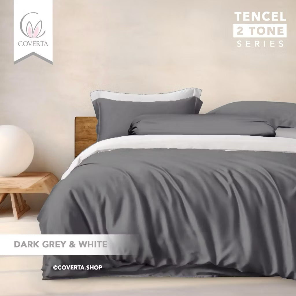 ￼Bedcover Set + Sprei TENCEL 60s Polos Kombinasi Warna Tinggi 40cm Isi Microfiber