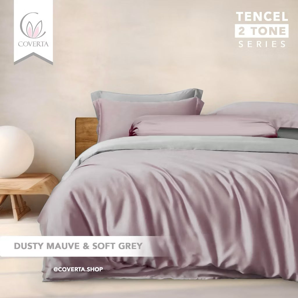 ￼Bedcover Set + Sprei TENCEL 60s Polos Kombinasi Warna Tinggi 40cm Isi Microfiber