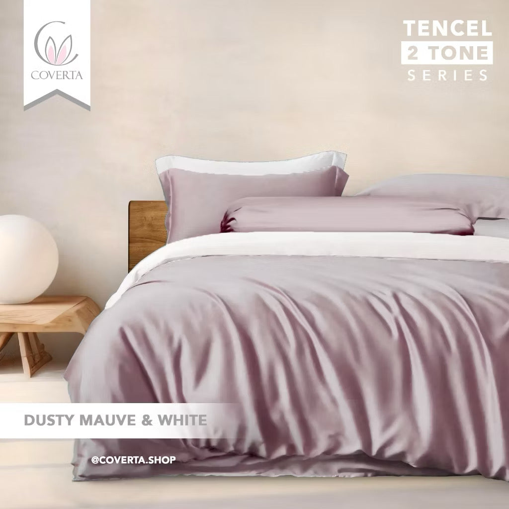 ￼Bedcover Set + Sprei TENCEL 60s Polos Kombinasi Warna Tinggi 40cm Isi Microfiber