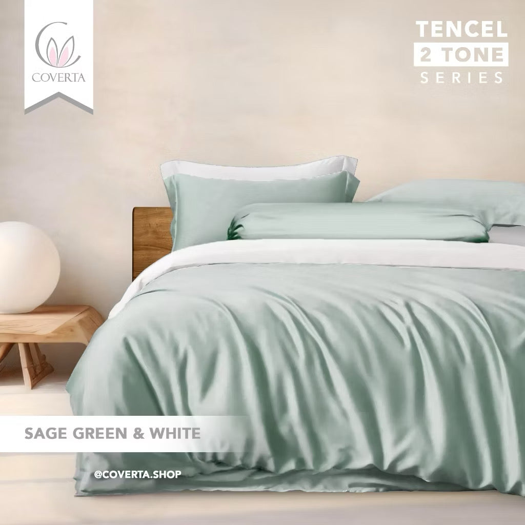 ￼Bedcover Set + Sprei TENCEL 60s Polos Kombinasi Warna Tinggi 40cm Isi Microfiber