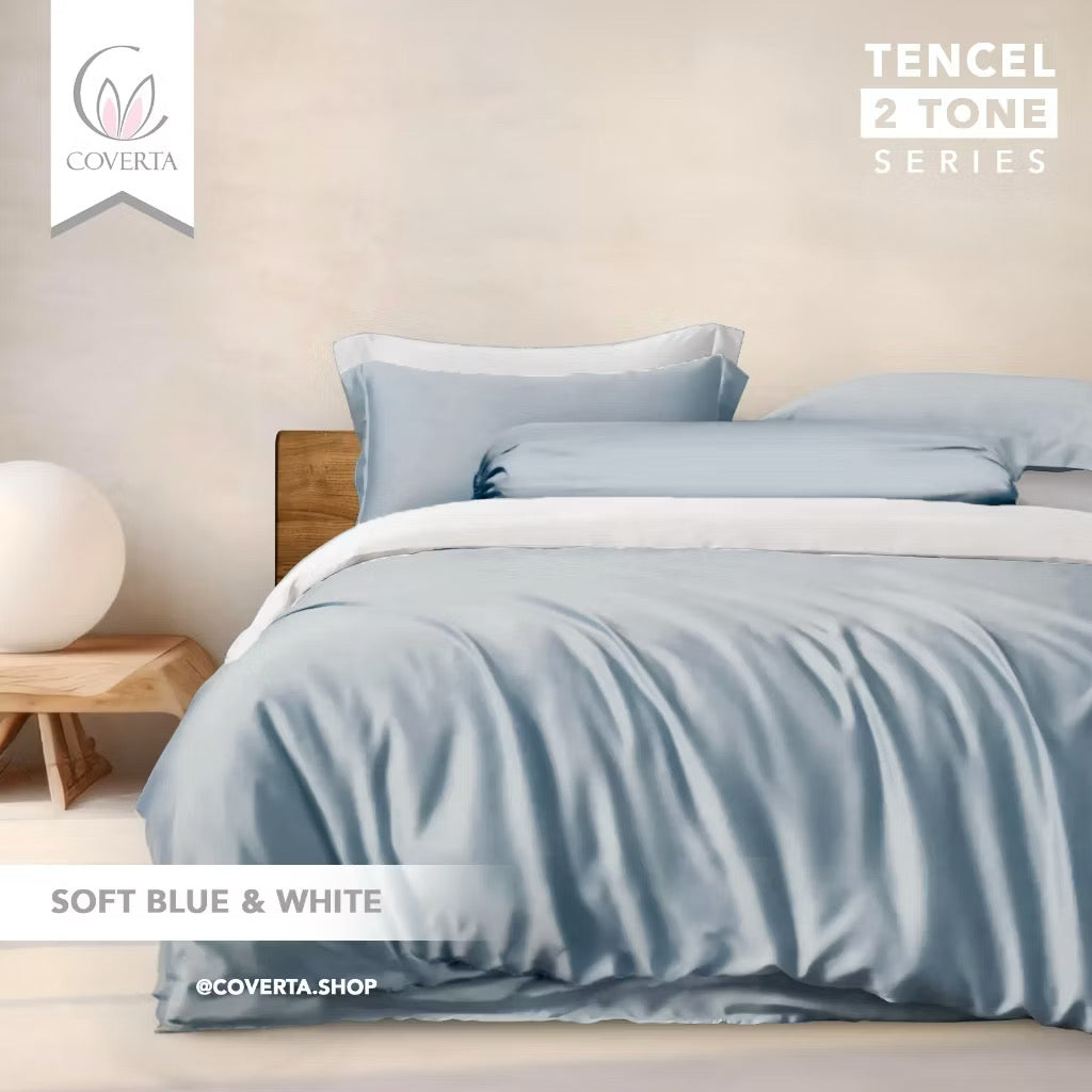 ￼Bedcover Set + Sprei TENCEL 60s Polos Kombinasi Warna Tinggi 40cm Isi Microfiber