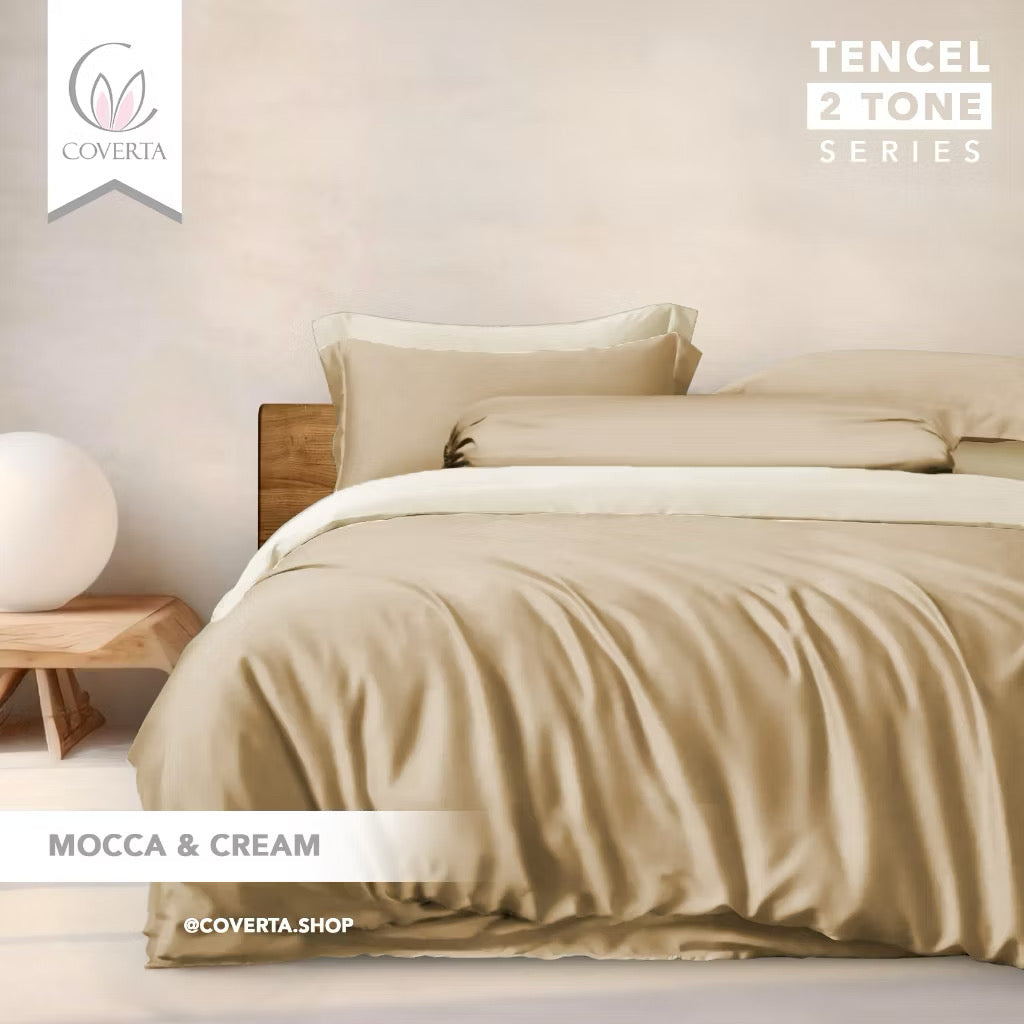 ￼Bedcover Set + Sprei TENCEL 60s Polos Kombinasi Warna Tinggi 40cm Isi Microfiber