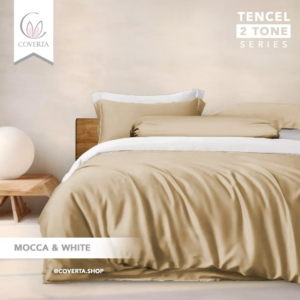 ￼Bedcover Set + Sprei TENCEL 60s Polos Kombinasi Warna Tinggi 40cm Isi Microfiber