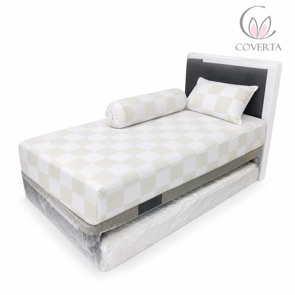 Sprei Hotel Katun Polos Broken White Salur | Seprai Kasur Minimalis 90/100/120x200x40cm