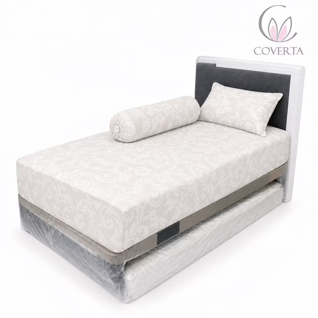 Sprei Hotel Katun Polos Broken White Salur | Seprai Kasur Minimalis 90/100/120x200x40cm