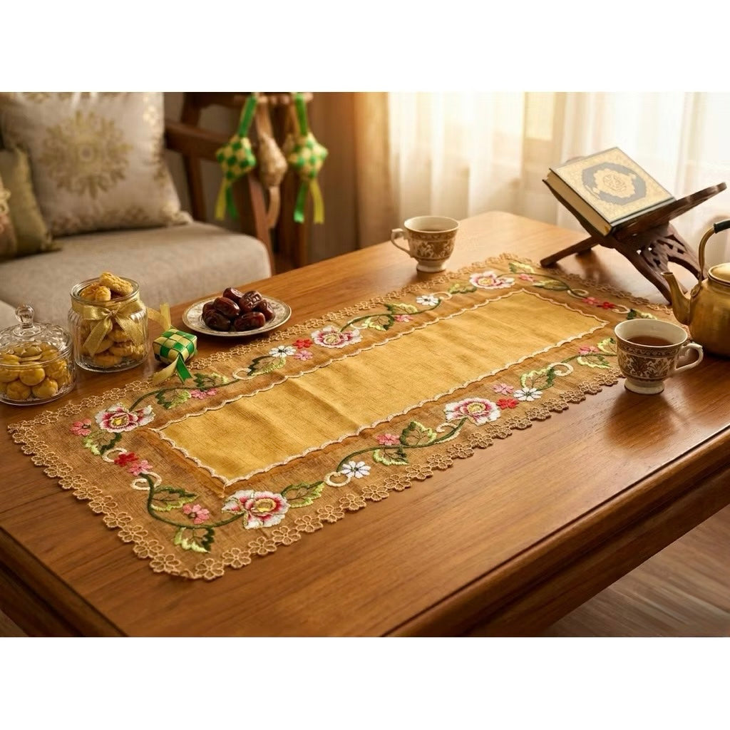 Taplak Meja Tamu Kaca Bordir 40x90cm