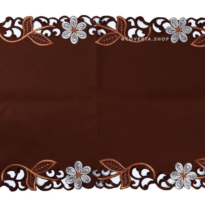 Table Runner - Taplak Meja Panjang Bordir - Coklat - 40x176cm