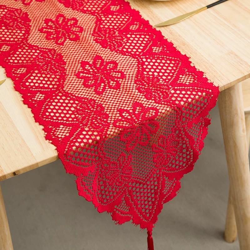Table Runner Renda Merah Imlek - Dekorasi Meja Makan & Tamu