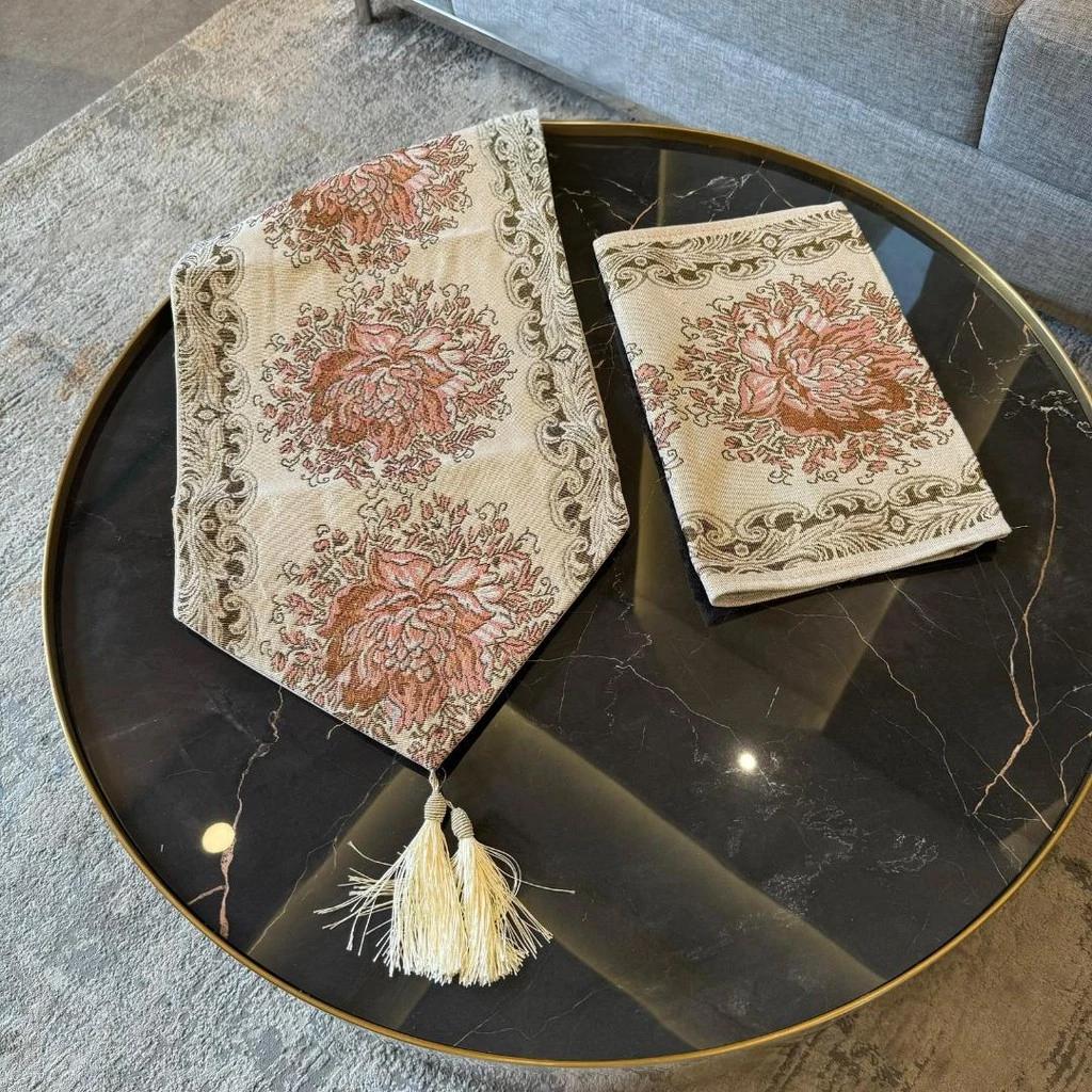 Table Runner Panjang Meja Makan / Taplak Meja Tamu Motif Classic Flower Glitter
