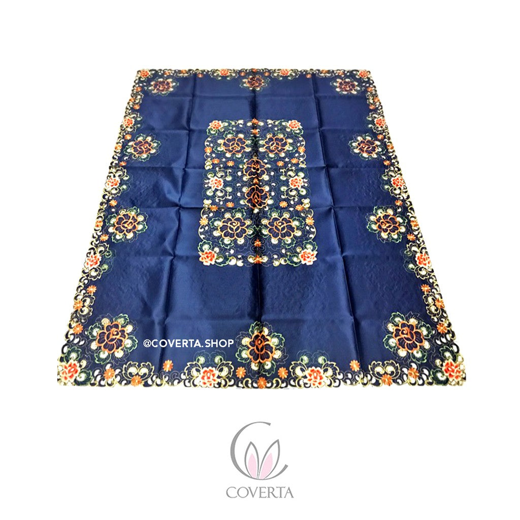 Taplak Meja Makan Kain Bordir Segi 180x225cm (6-8Kursi) - BLUE0602