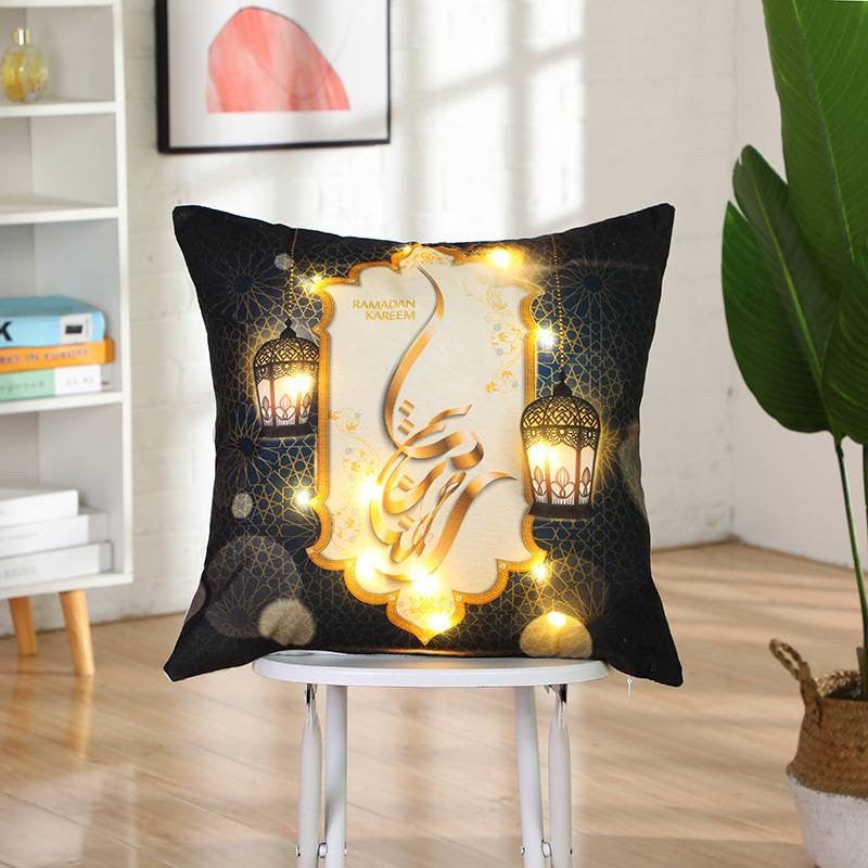 Sarung Bantal Sofa Lebaran / Idul Fitri / Ramadhan dengan Lampu LED - 45x45cm
