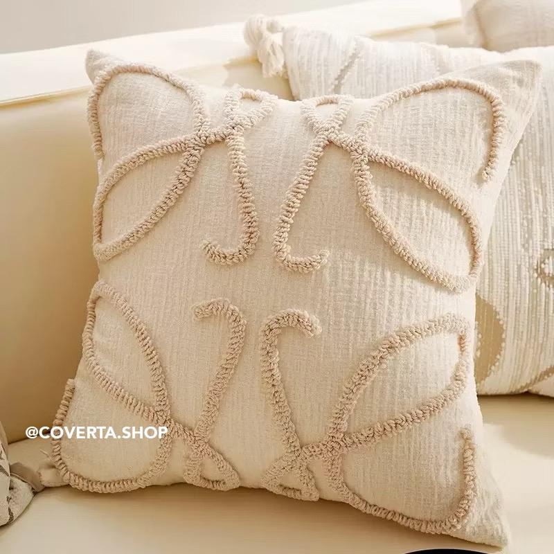 Sarung Bantal Sofa Kursi Japandi Style Coklat Putih Motif Kuda Geometris Premium 45x45cm