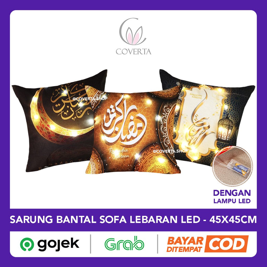 Sarung Bantal Sofa Lebaran / Idul Fitri / Ramadhan dengan Lampu LED - 45x45cm