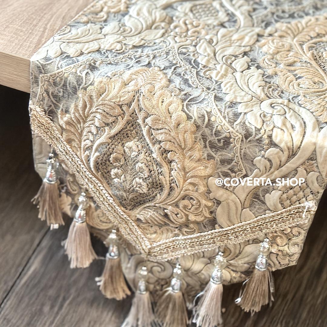 Table Runner Victorian Elegan Taplak Meja Panjang Motif Mewah untuk Dekorasi Ruang Tamu & Makan
