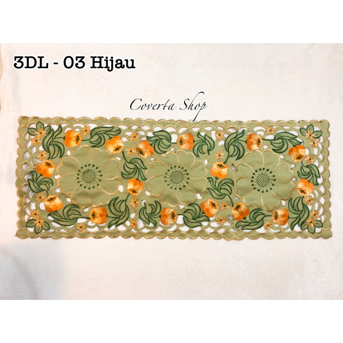 Taplak Meja Tamu Kaca Bordir 3D - 40x100cm (3DL - 03)