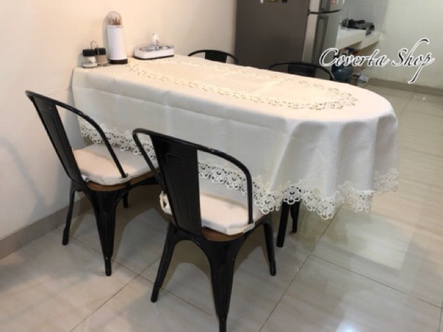 Taplak Meja Tamu Bordir Polos Oval 4-6 Kursi (130x180cm)