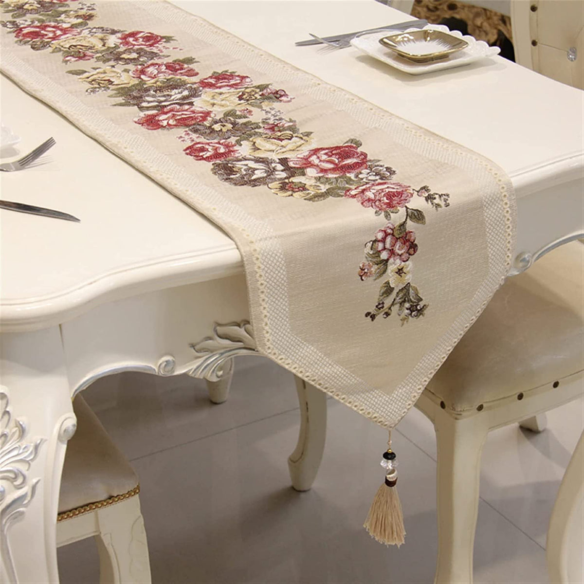 Table Runner Classic Flower | Taplak Meja Aesthetic Dekorasi Meja Makan Kain