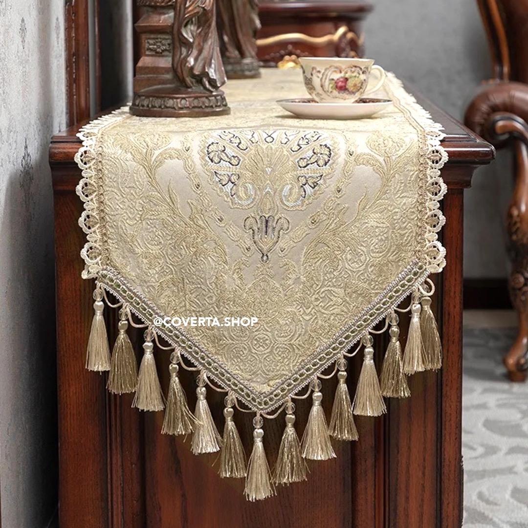 Taplak Meja Tamu Aesthetic Ottoman Table Runner Panjang Dekorasi Meja Makan Warna Gold