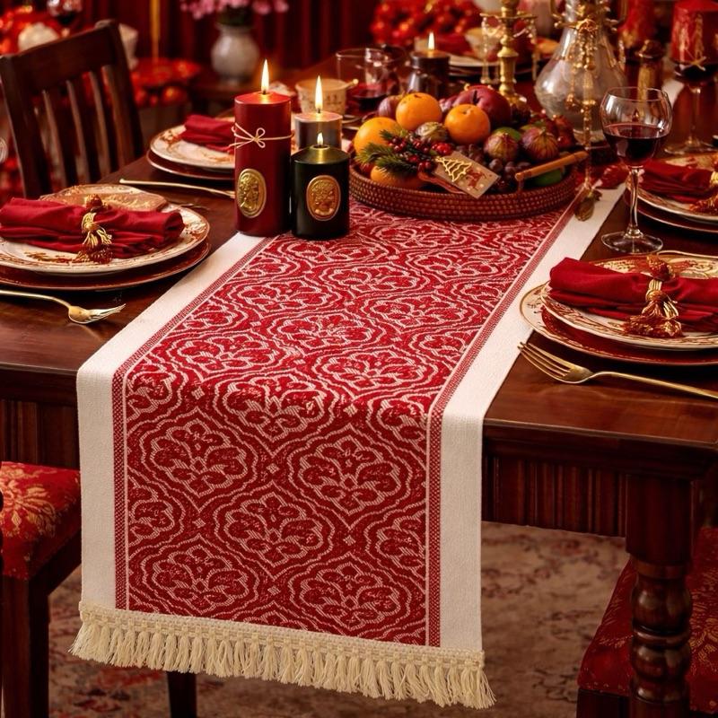 Table Runner Raya Merah | Taplak Meja Natal Estetik Alas Meja Makan & Dekorasi Ruang Tamu