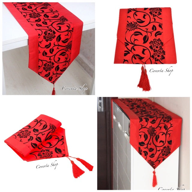 Table Runner - Taplak Meja Panjang - Satin - Red - 30x200cm