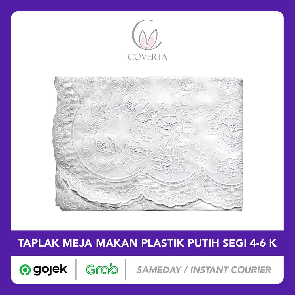Taplak Meja Makan Putih Plastik Segi 4-6 Kursi Size 137x183cm