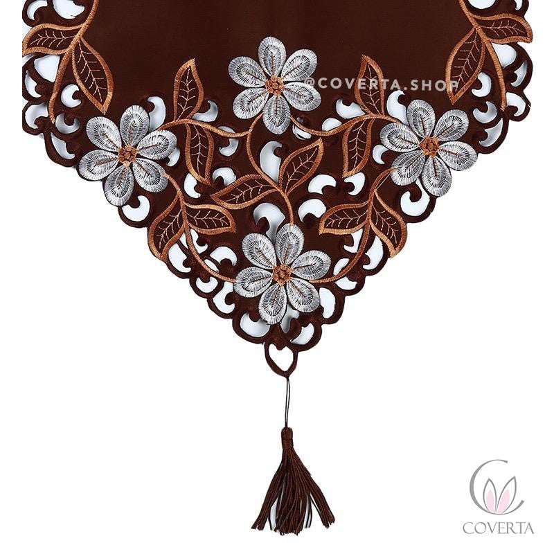 Table Runner - Taplak Meja Panjang Bordir - Coklat - 40x176cm