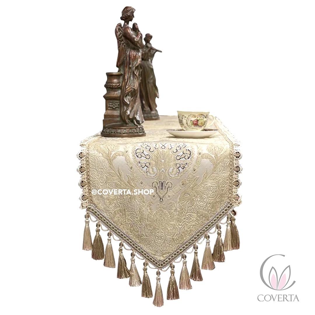 Taplak Meja Tamu Aesthetic Ottoman Table Runner Panjang Dekorasi Meja Makan Warna Gold