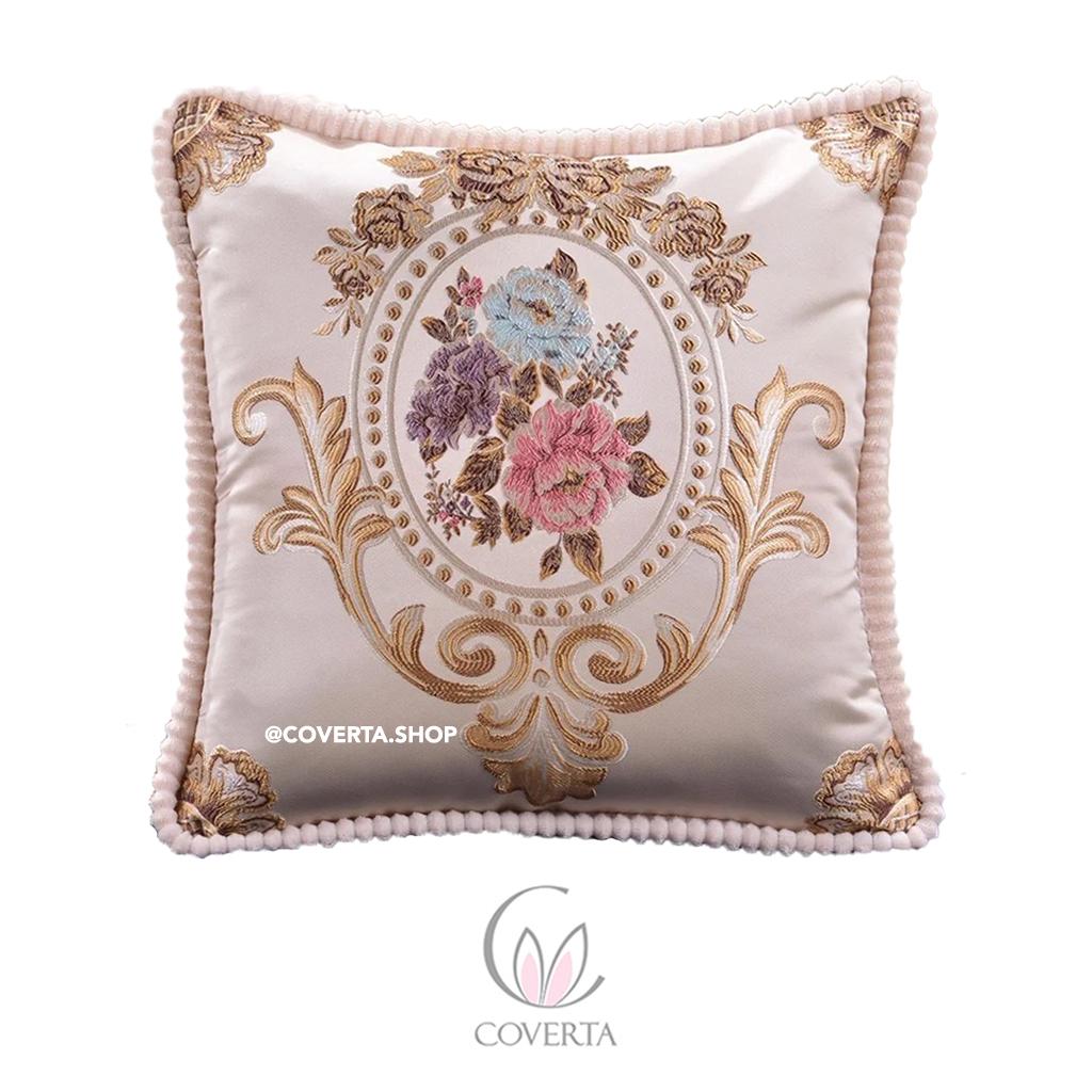 Sarung Bantal Kursi Sofa Coverta Belgi Classic Flower 45x45cm dengan Motif Bunga yang Halus dan Detail Bordiran Menawan - Dekorasi