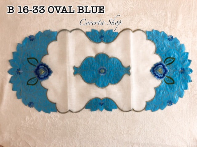 Taplak Meja Tamu Oval Bordir 40x85cm (Kode B16-33 Oval)