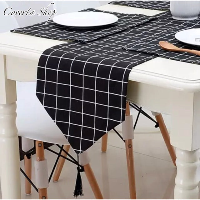 Table Runner / Bed Runner - Taplak Meja - Kotak Kotak Hitam
