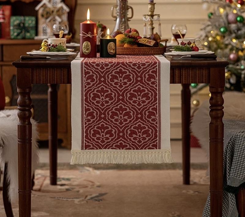Table Runner Raya Merah | Taplak Meja Natal Estetik Alas Meja Makan & Dekorasi Ruang Tamu