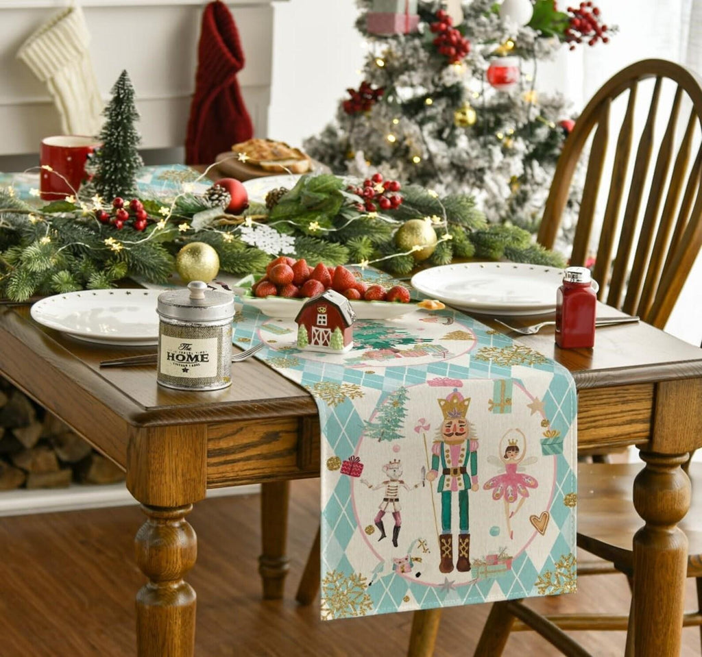 Table Runner Christmas Motif Nutcracker Taplak Meja Makan Kain Dekorasi Natal