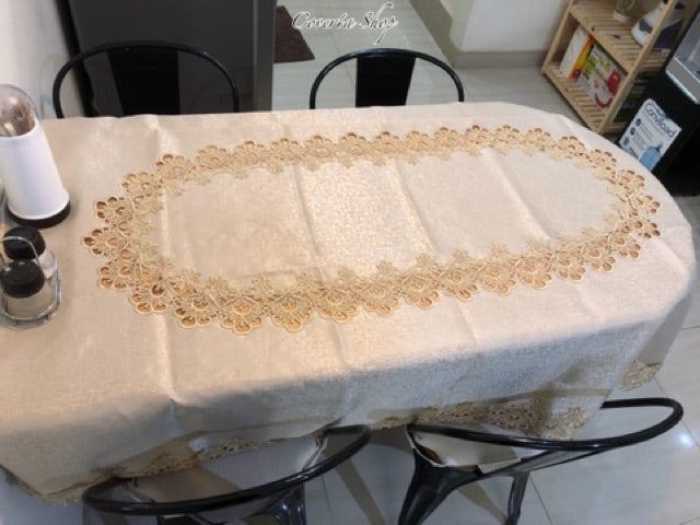 Taplak Meja Tamu Bordir Polos Oval 4-6 Kursi (130x180cm)