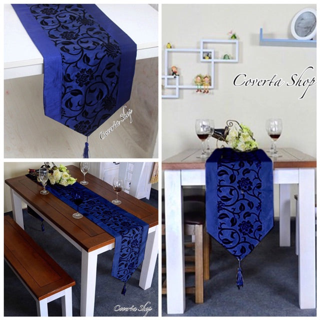 Table Runner - Taplak Meja Panjang - Satin - Blue - 30x200cm