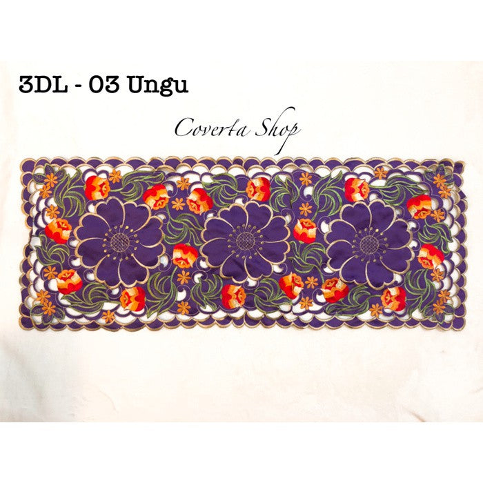 Taplak Meja Tamu Kaca Bordir 3D - 40x100cm (3DL - 03)