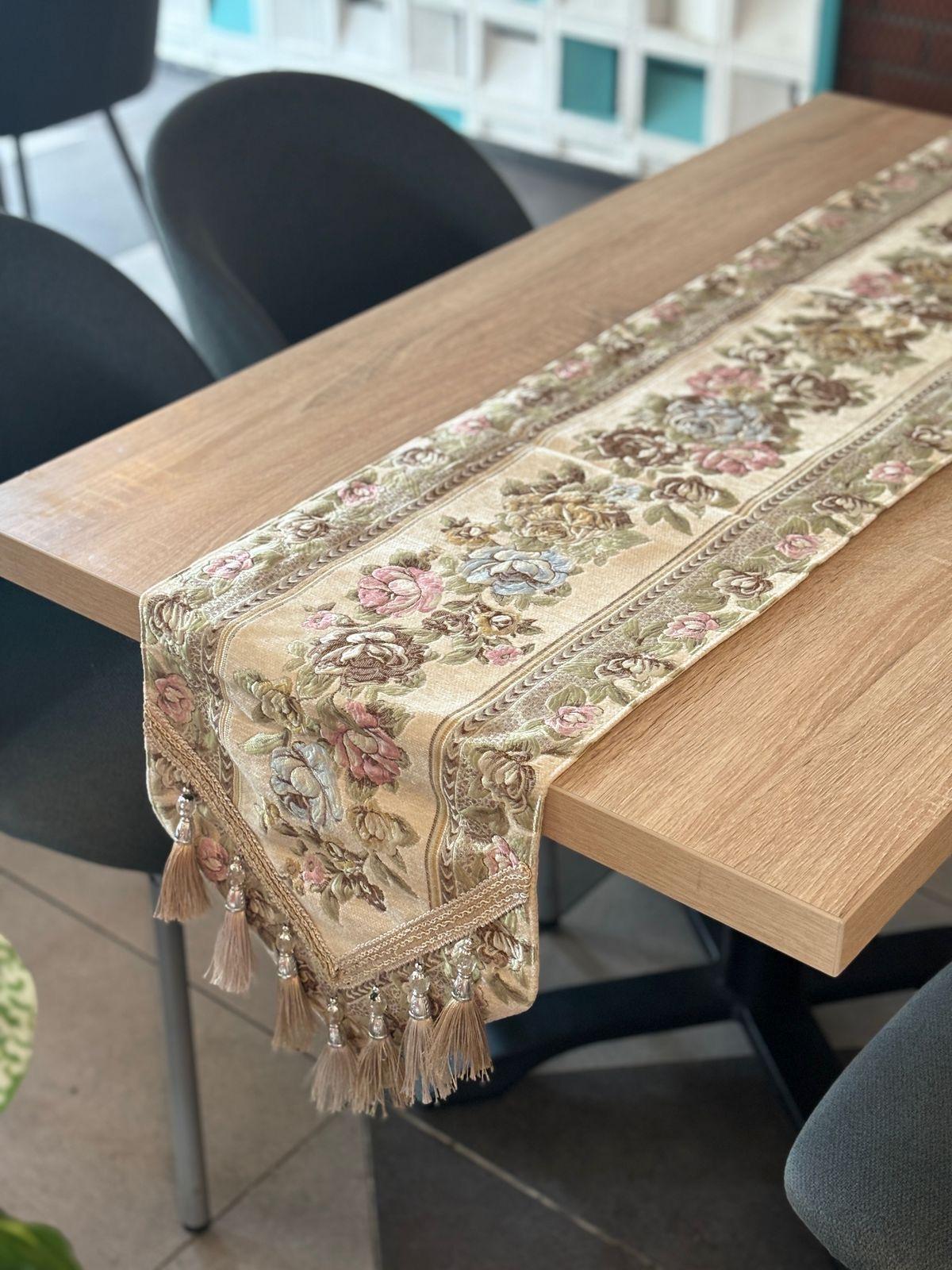 Table Runner Elegan Belgian Floral - Taplak Meja Panjang Premium Untuk Ruang Makan dan Ruang Tamu
