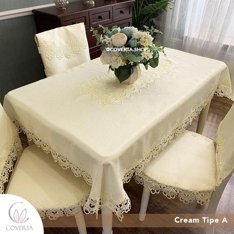 Taplak Meja Makan Bordir Segi 180x300cm (10-12kursi) (Sarung Kursi tidak termasuk)