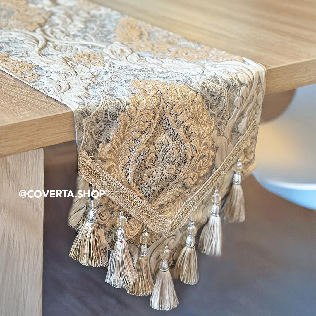 Table Runner Victorian Elegan Taplak Meja Panjang Motif Mewah untuk Dekorasi Ruang Tamu & Makan
