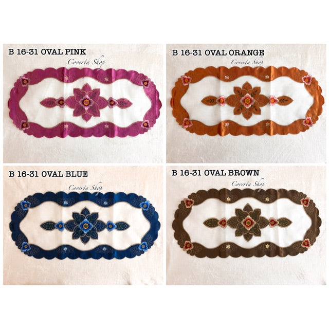 Taplak Meja Tamu Bordir 40x85cm (Kode B16-31 Oval)