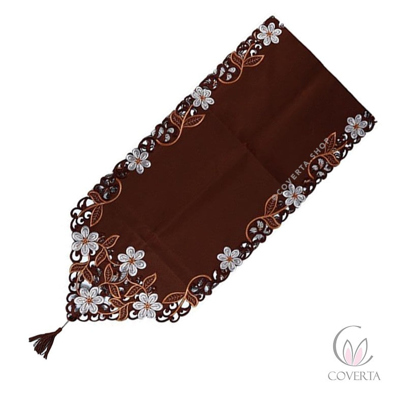 Table Runner - Taplak Meja Panjang Bordir - Coklat - 40x176cm
