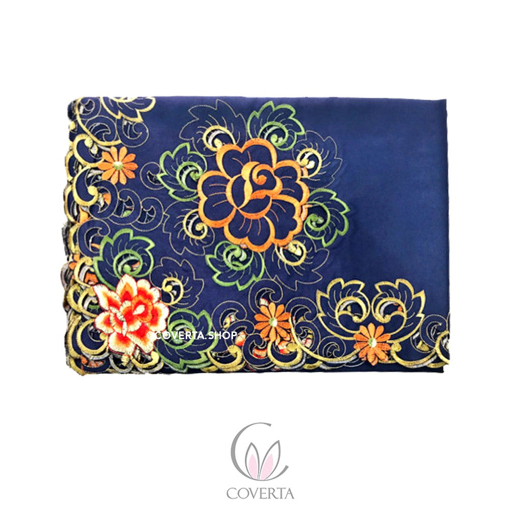 Taplak Meja Makan Kain Bordir Segi 180x225cm (6-8Kursi) - BLUE0602
