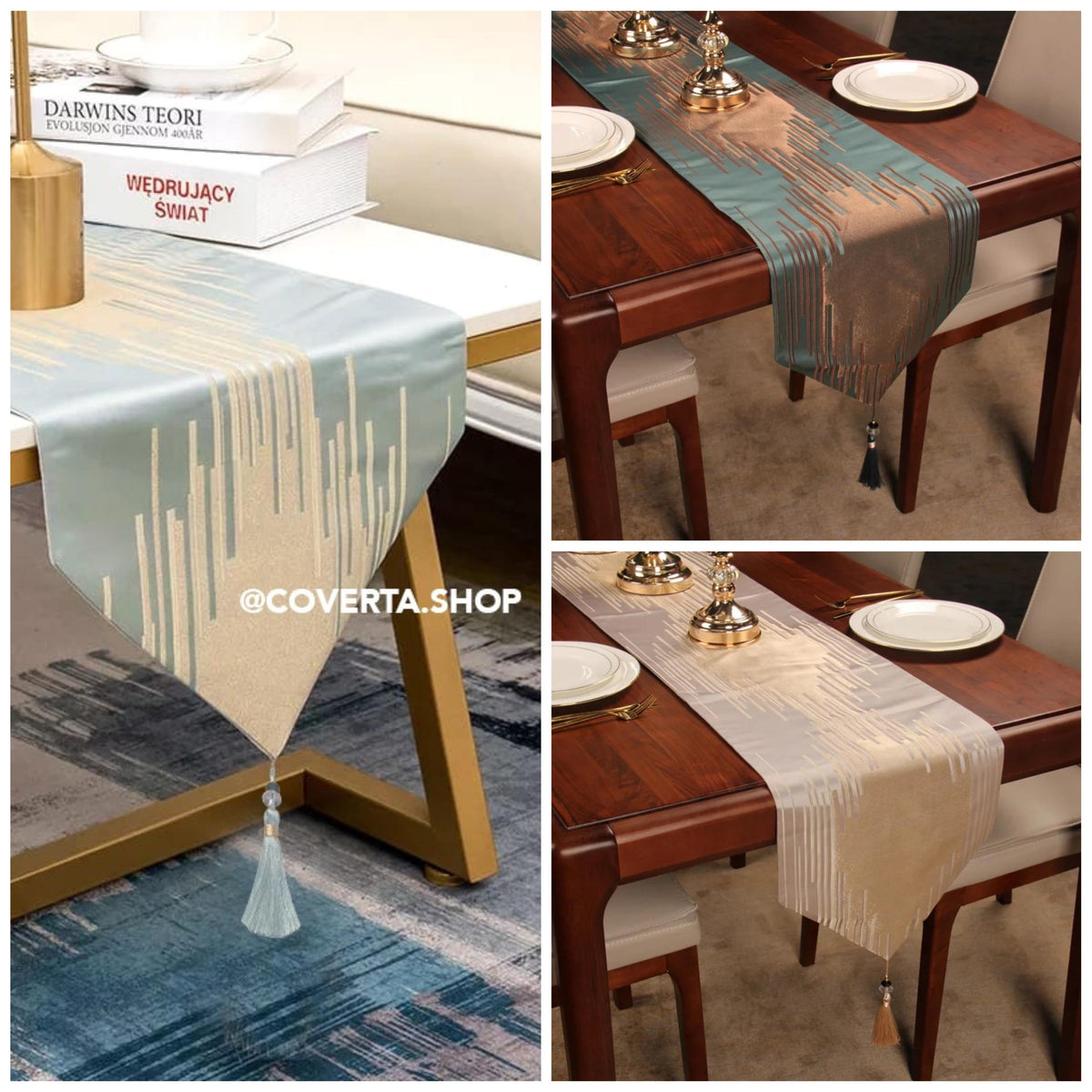 Taplak Meja Kain Panjang / Table Runner Motif Abstract Minimalis With Tassel