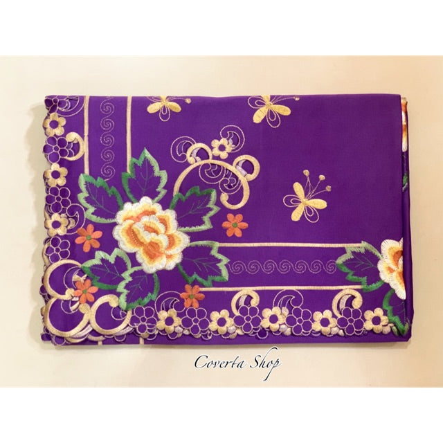 Taplak Meja Makan Bordir Purple0606 - 6-8 Kursi - 180x225cm