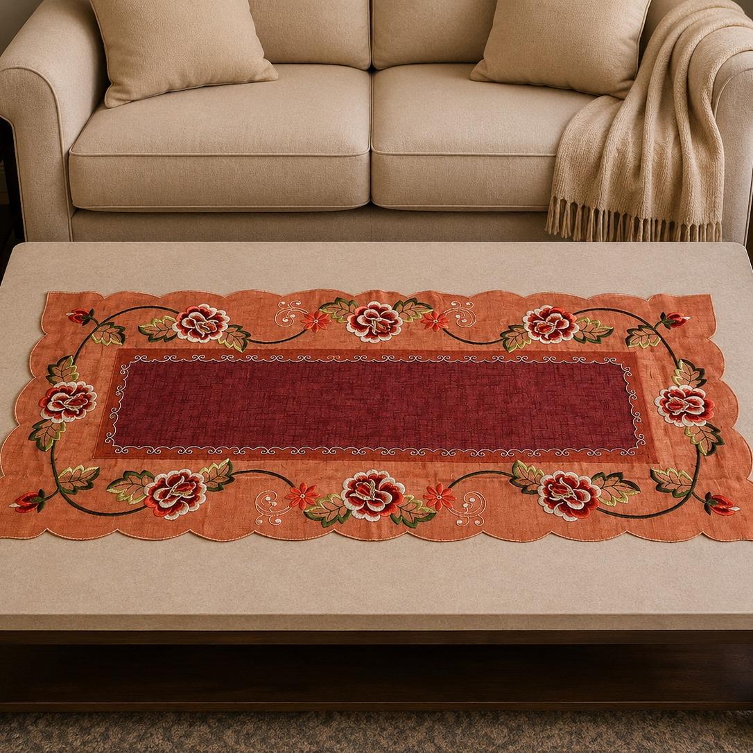 Taplak Meja Tamu Kaca Segi - Bordir 40x90cm