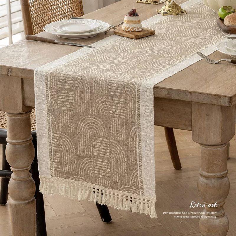 Coverta Table Runner Raya - Taplak Meja Makan Linen Estetik Motif Raya | Alas Meja Tamu Minimalis