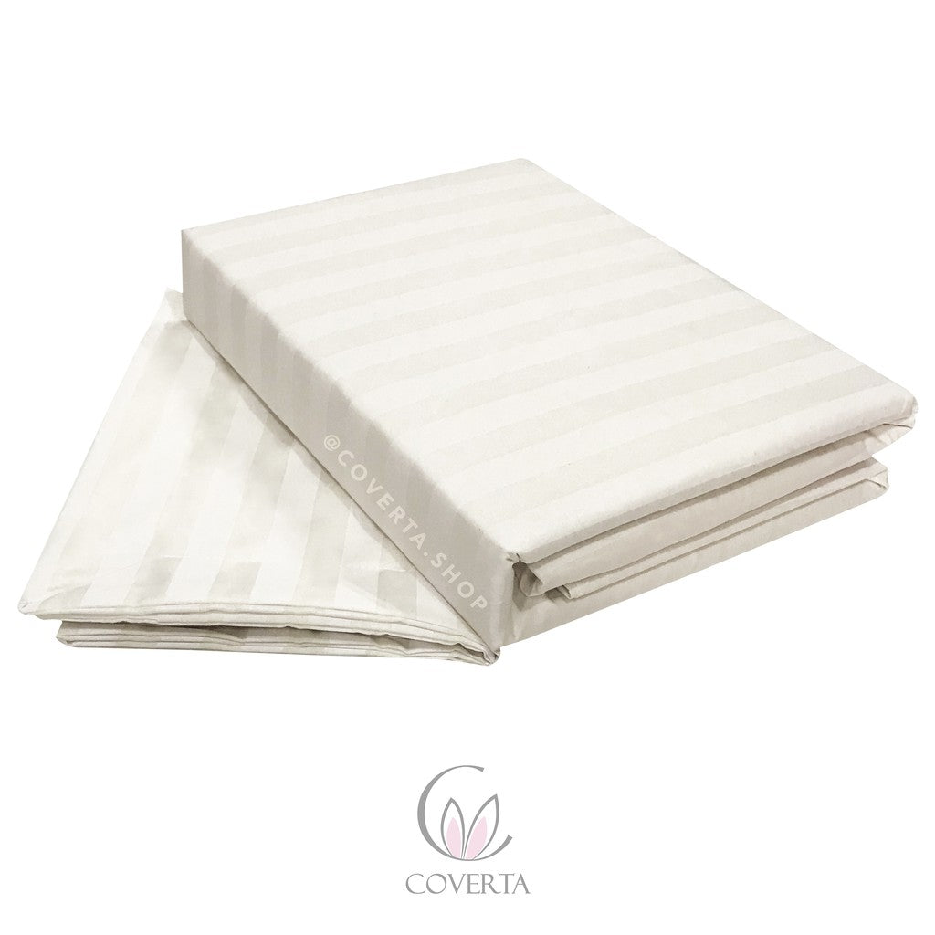 Sprei Single Bed | Seprei Katun Hotel Putih Polos Salur | Seprai Aesthetic 90/100/120x200x30cm